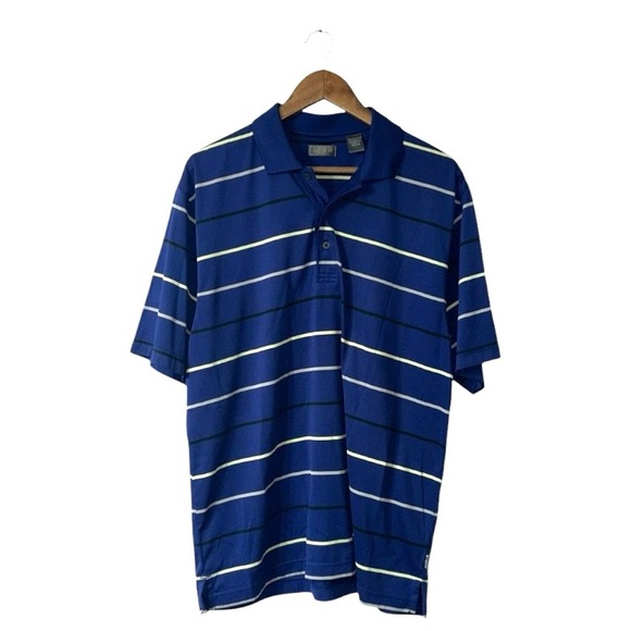 IZOD Golf Blue Stripe Polo Short Sleeve Shirt Summer Lightweight Men Size Large - Picture 1 of 4